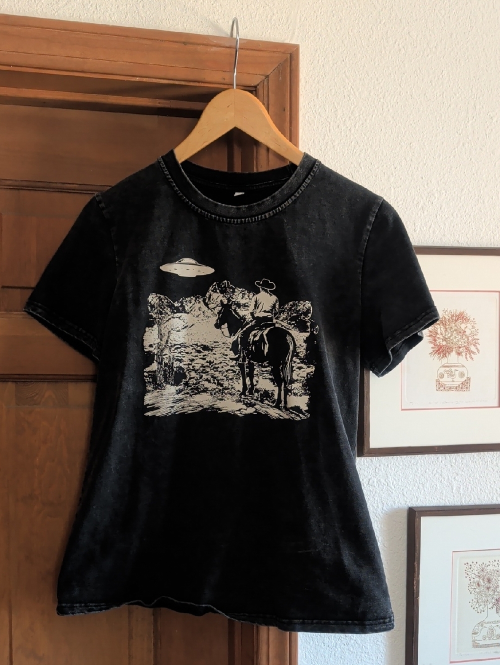 Black Graphic Cowboy & UFO Short-Sleeve Tee - Unbranded